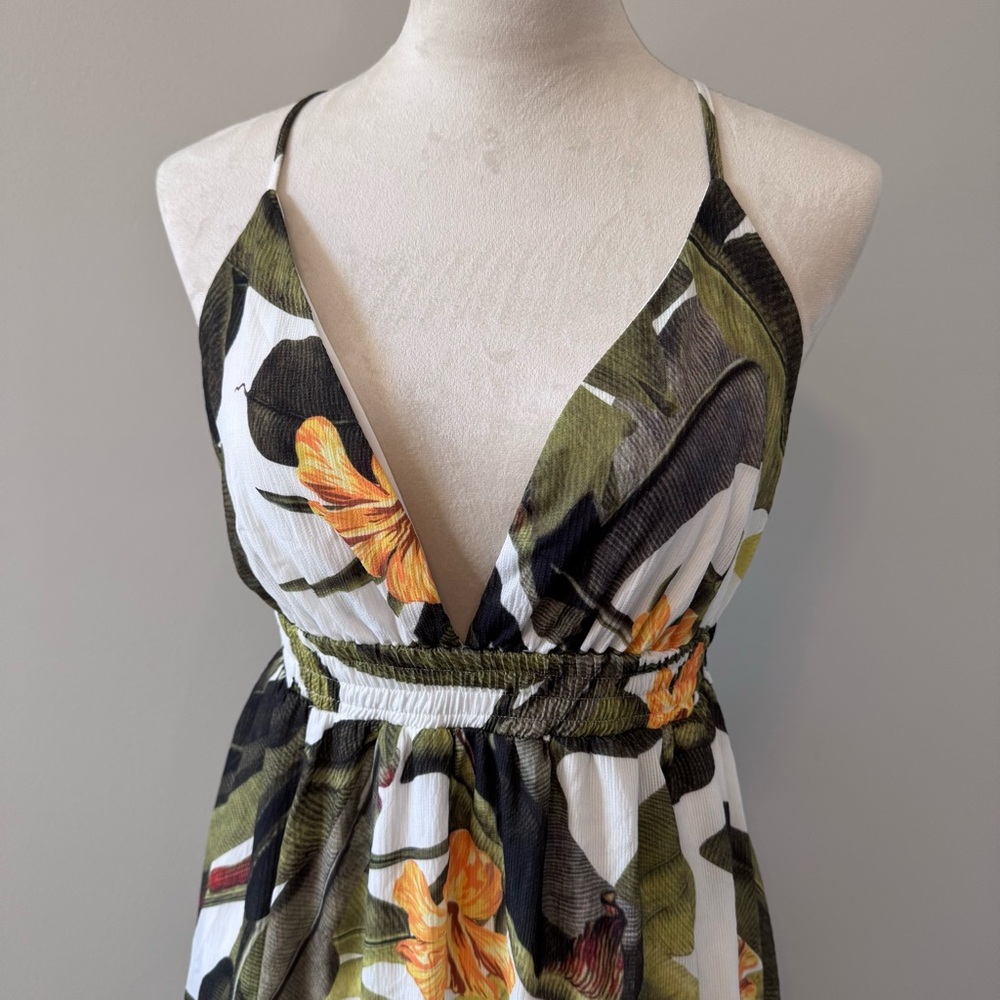 Fashion Nova Boho Tropical Crossback Plunge Maxi Dress L - Picture 4 of 14